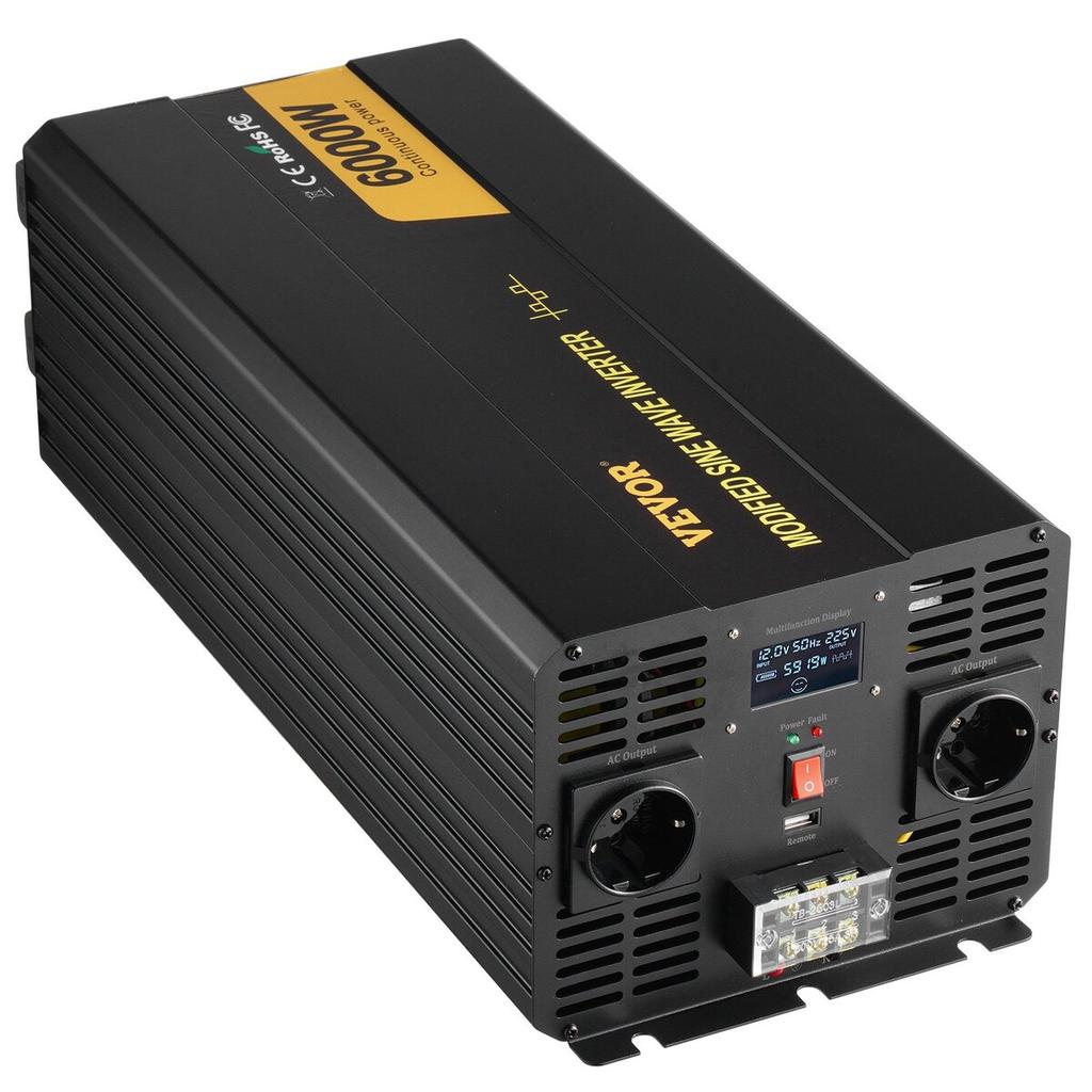 Power Inverter Modified Sine Wave Inverter 6000W DC 12V To AC 230V LCD