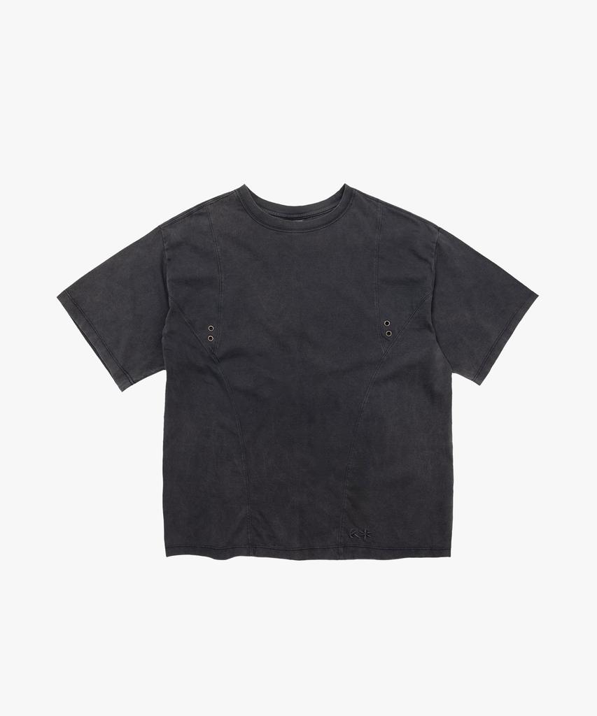 Liomeu Curved Incision Washed Short Sleeve T-Shirt_Gray