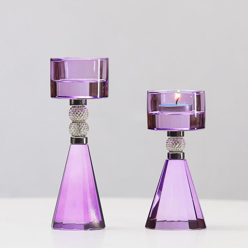 Crystal Candlestick Purple Transparent Candle Holder Aromatherapy Base Geometric Crystal Candelabros Wedding Table Decoration