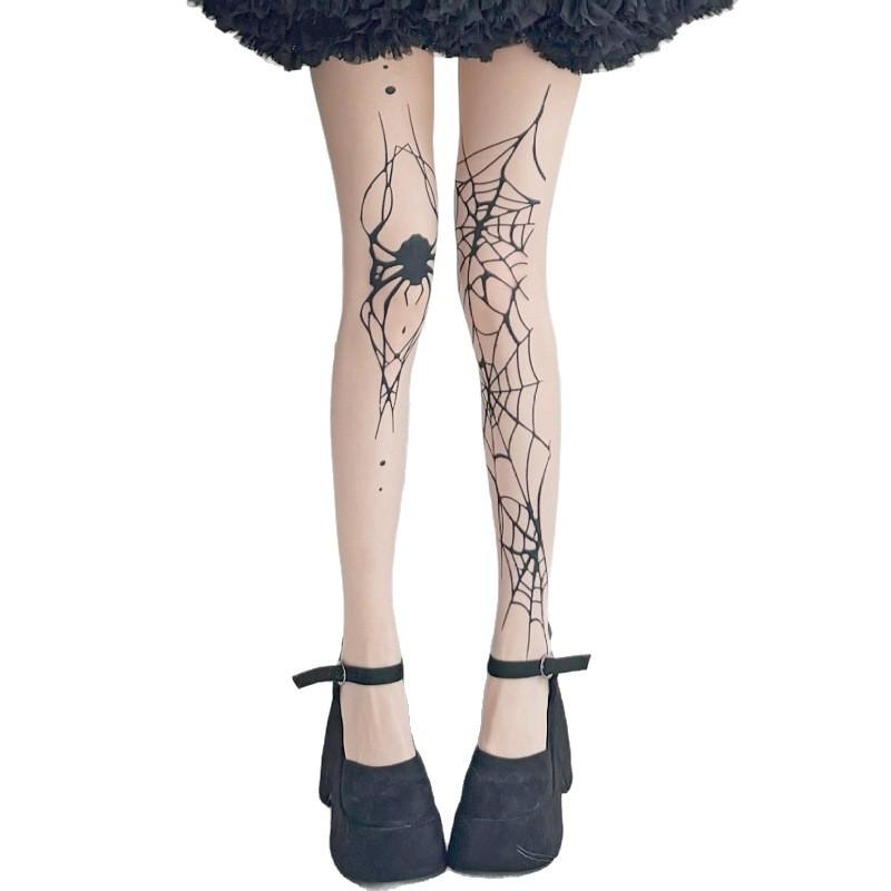 Hot-Selling Spider Web Print Stockings Tattoo Thin Black Silk Pantyhose Halloween Cos Leggings