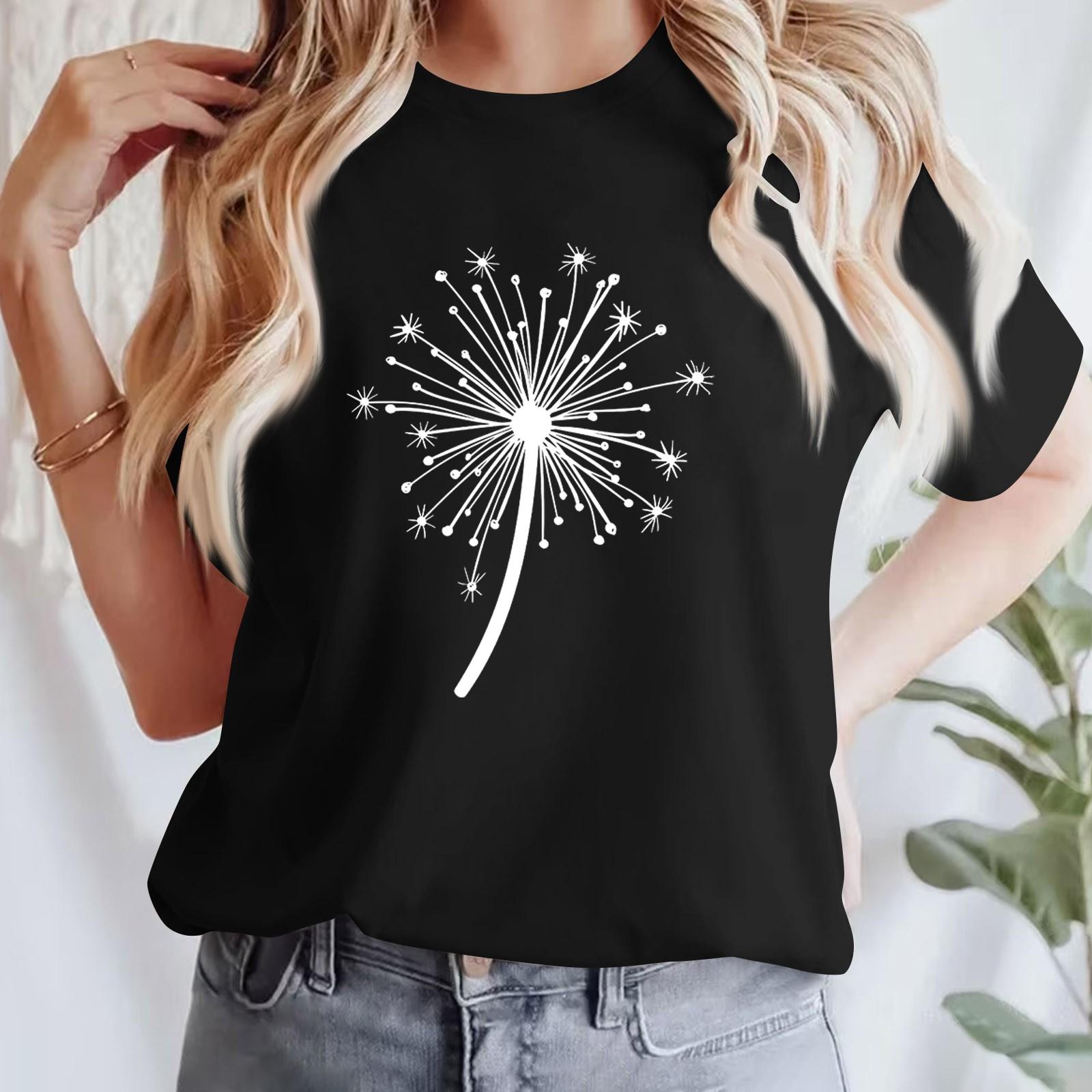 

Женская повседневная футболка с принтом, пуловер с круглым вырезом, топ с короткими рукавами L чёрный