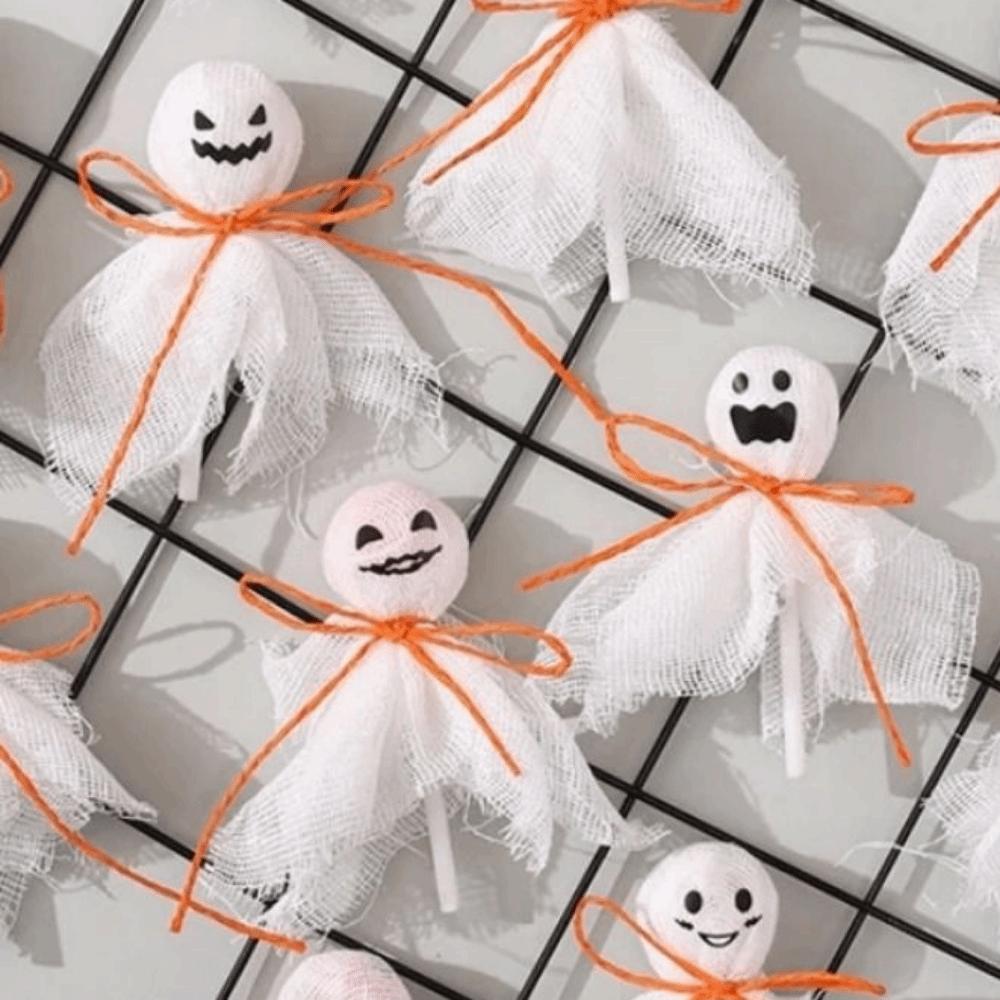 12Pcs Creative Halloween Lollipop Decoration with Sticker Cloth Cover Lollipop Packing Material Pack DIY No Lollipops