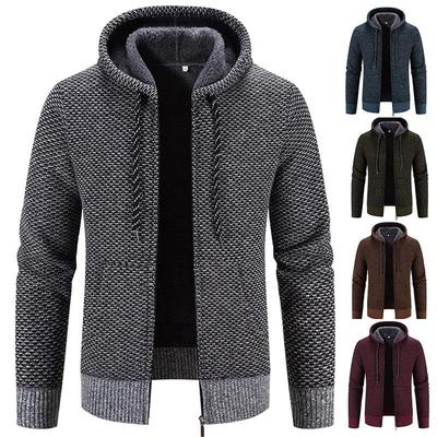 Men's Thick Hooded Winter Knit Cardigan Sweater