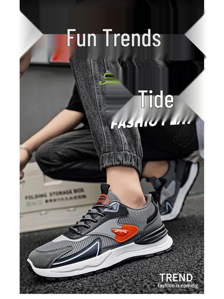 Men's Autumn Breathable Mesh Sneakers, Korean Style, Trendy Thick-Soled Casual Running Dad Shoes