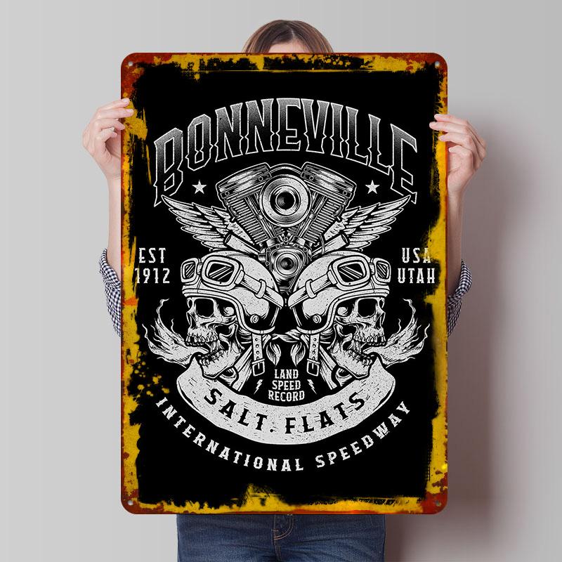

Bonneville Speedway Vintage Skull Tinplate Poster Customized Wall Art Vintage Retro Metal Signs for Room Decor Men Coffee Bar 20x30cm（7.8x11.8inch）