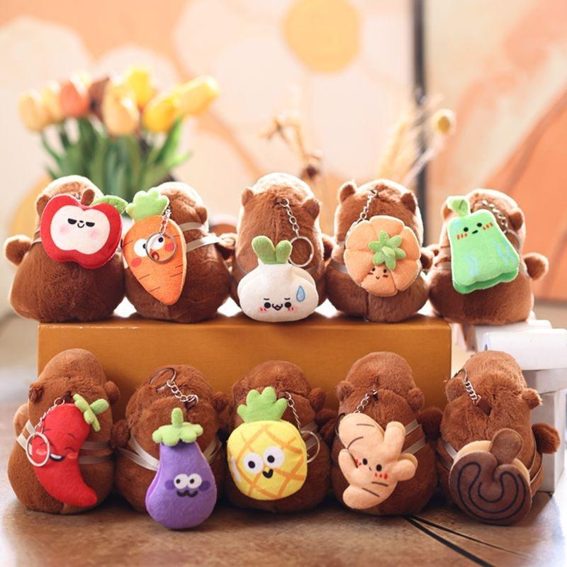 Cute Fruits Capybara Plush Keychain Cartoon Stuffed Animal Doll Keyring Bag Pendant Backpack Hanging Decoration Gifts