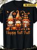 Happy Fall Y'all Gnome and Pumpkin Thanksgiving T-Shirt - 100% Cotton Crew Neck Re