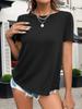 Women's Twist Backless Short Sleeve Top Round Neck Curved Hem Casual Tee