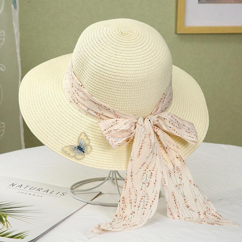Summer sun hat women's sun protection straw straw hat new cute bow outdoor beach fisherman basin hat versatile tide