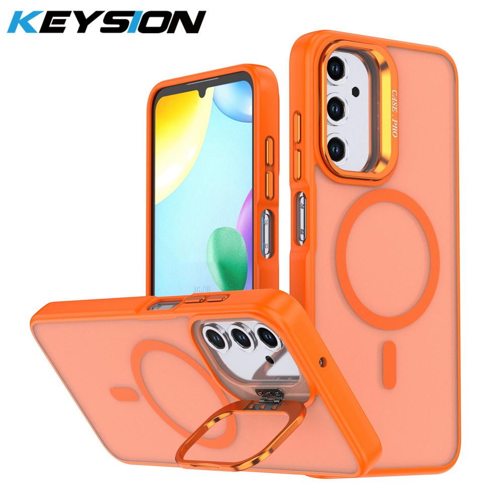 KEYSION Lens Stand Magnetic Phone Case for MagSafe for Samsung Galaxy A54 5G A34 A14 4G A04S Matte Translucent Shockproof Cover