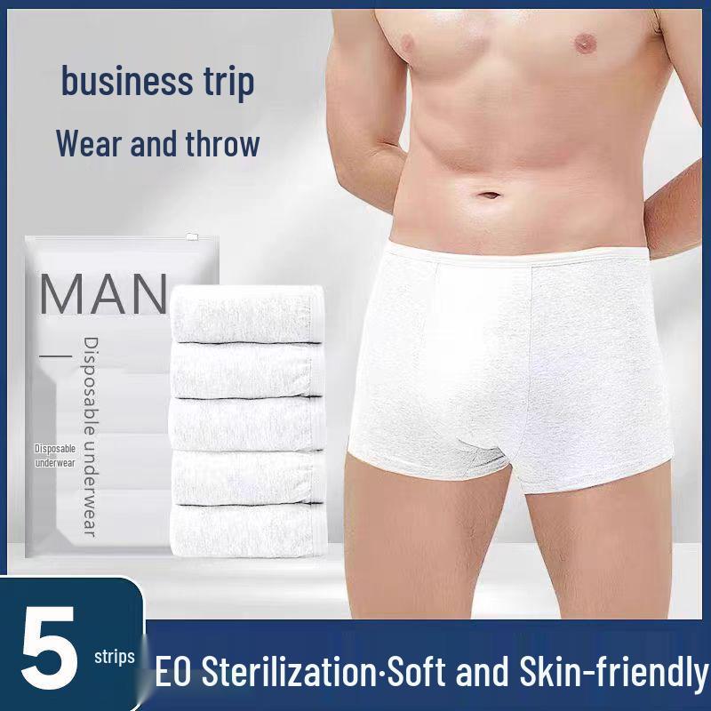 Sterilized Men's Disposable Travel Boxer Briefs - Wash-Free, Mid-Rise, Portable for Business Trips & Outdoor Activities