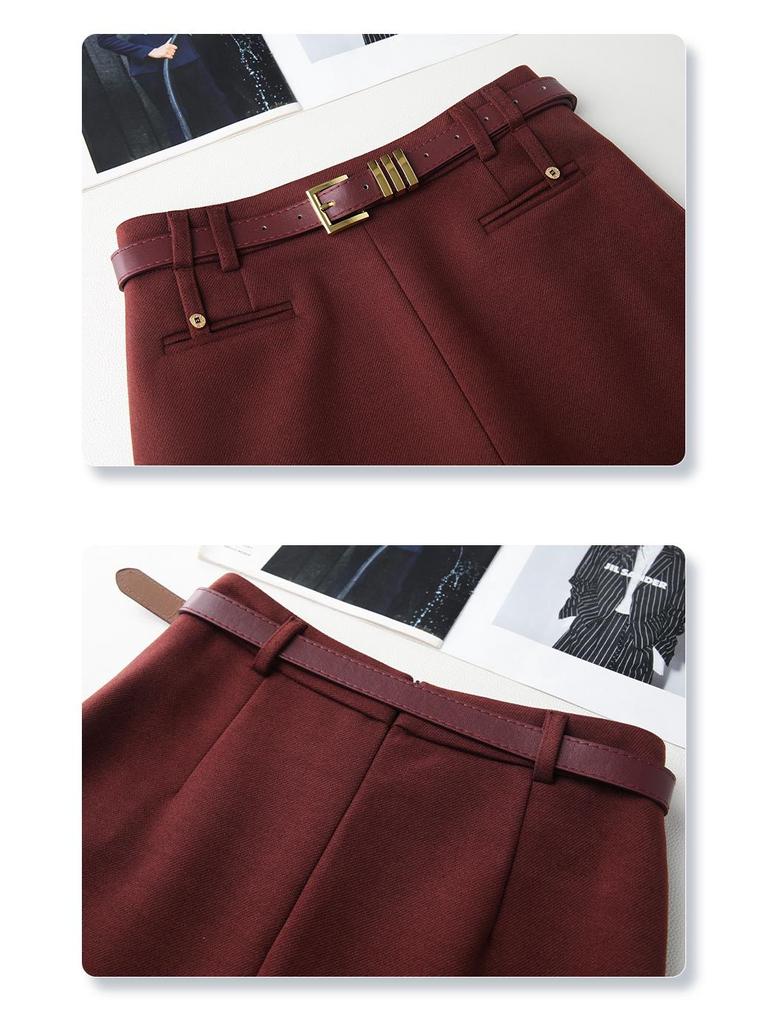 Khaki Wool Midi Bodycon Skirt for Women - 2024 Autumn/Winter New Style with Slit