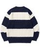 TRILLION Washable Boat Embroidery Cable Crew Neck Knit (Navy Stripe)