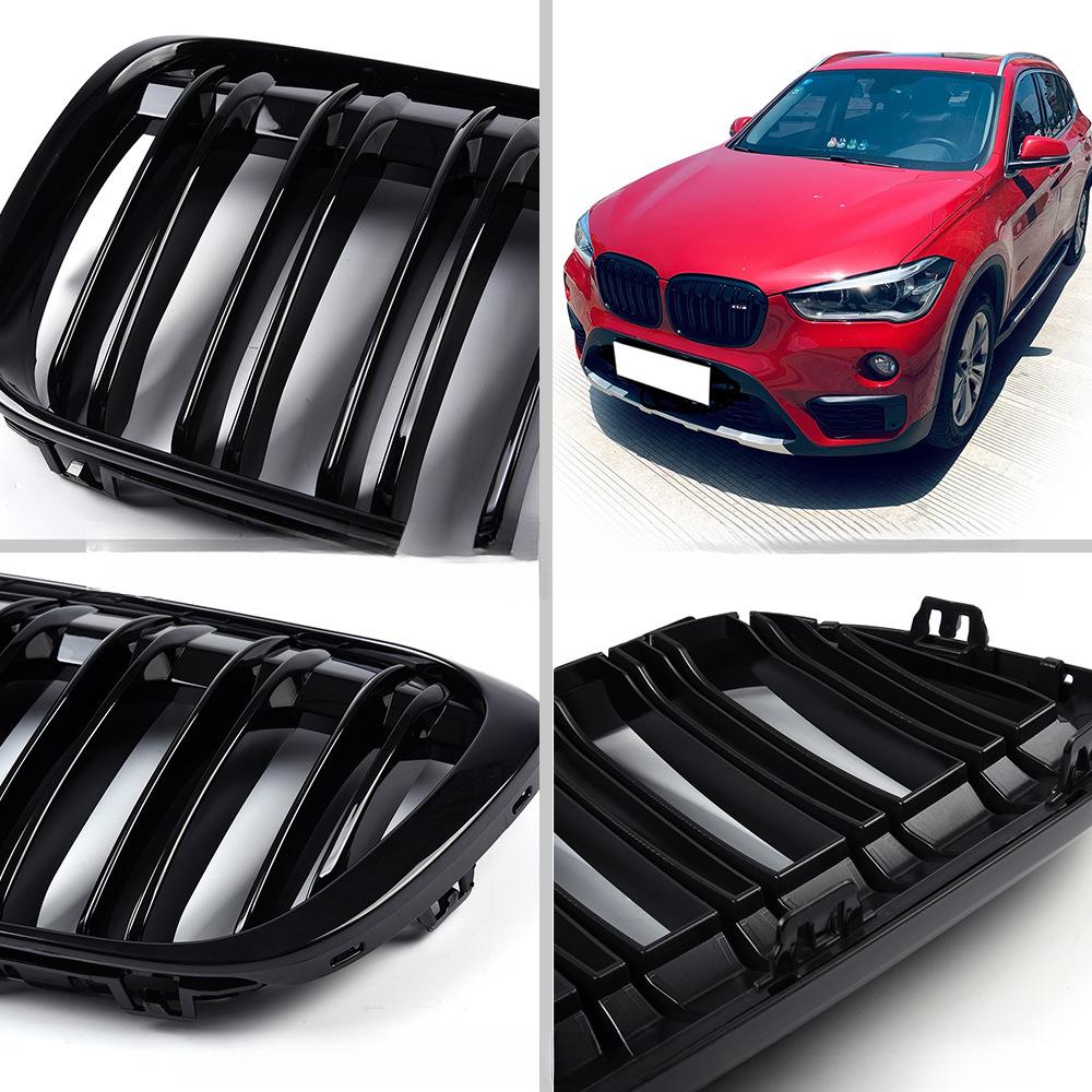 For BMW X1 F48 F49 Glossy Black Grille Car Front Kidney Grill Grilles Racing Grills Single Double Line Grille 2016-2019 Accessories