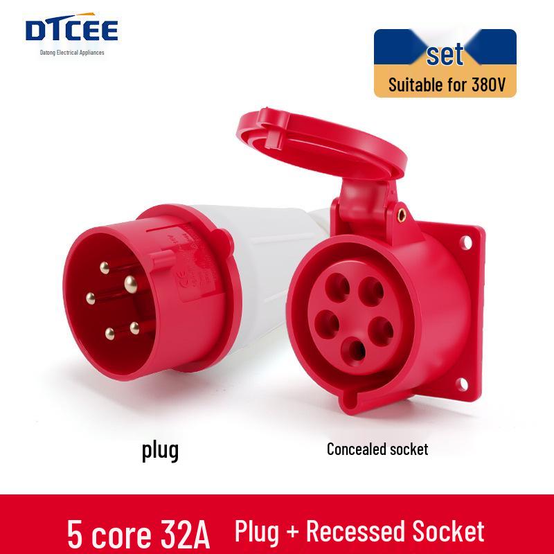 Industrial 16/32A Non-Explosion Proof Aviation Socket with 3-Core, 4-Core, 5-Core Connectors, Three-Phase, Four-Wire, 380V.
