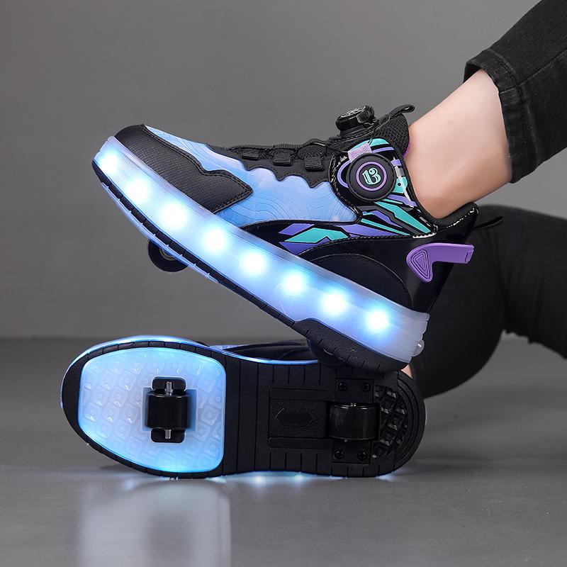 Boys/girls Two-wheel Dual-purpose Roller Skates Double Row Heely Shoes Roller Skates Luminous Sports Shoes Rechargeable