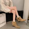 Pointed Low-heeled Small Short Boots Women's Shoes 2025 New Spring and Autumn Single Boots Retro Belt Buckle Medium Tube Pants Tube Boots