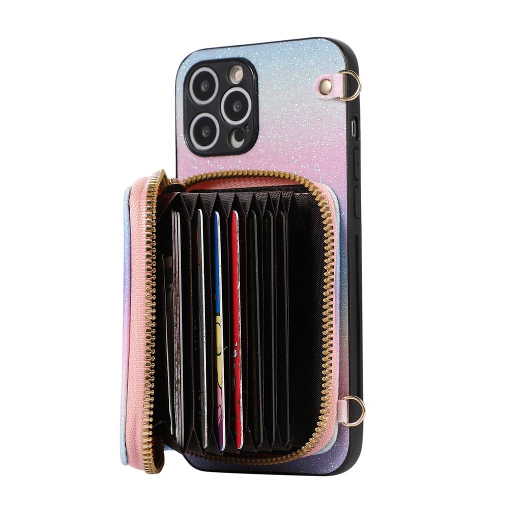 Crossbody Glitter Wallet Shoulder Strap Zipper Cards Solt Case For Iphone 14 Pro Max 13 12 11 XS XR SE3 Bag Purse Lanyard Cover