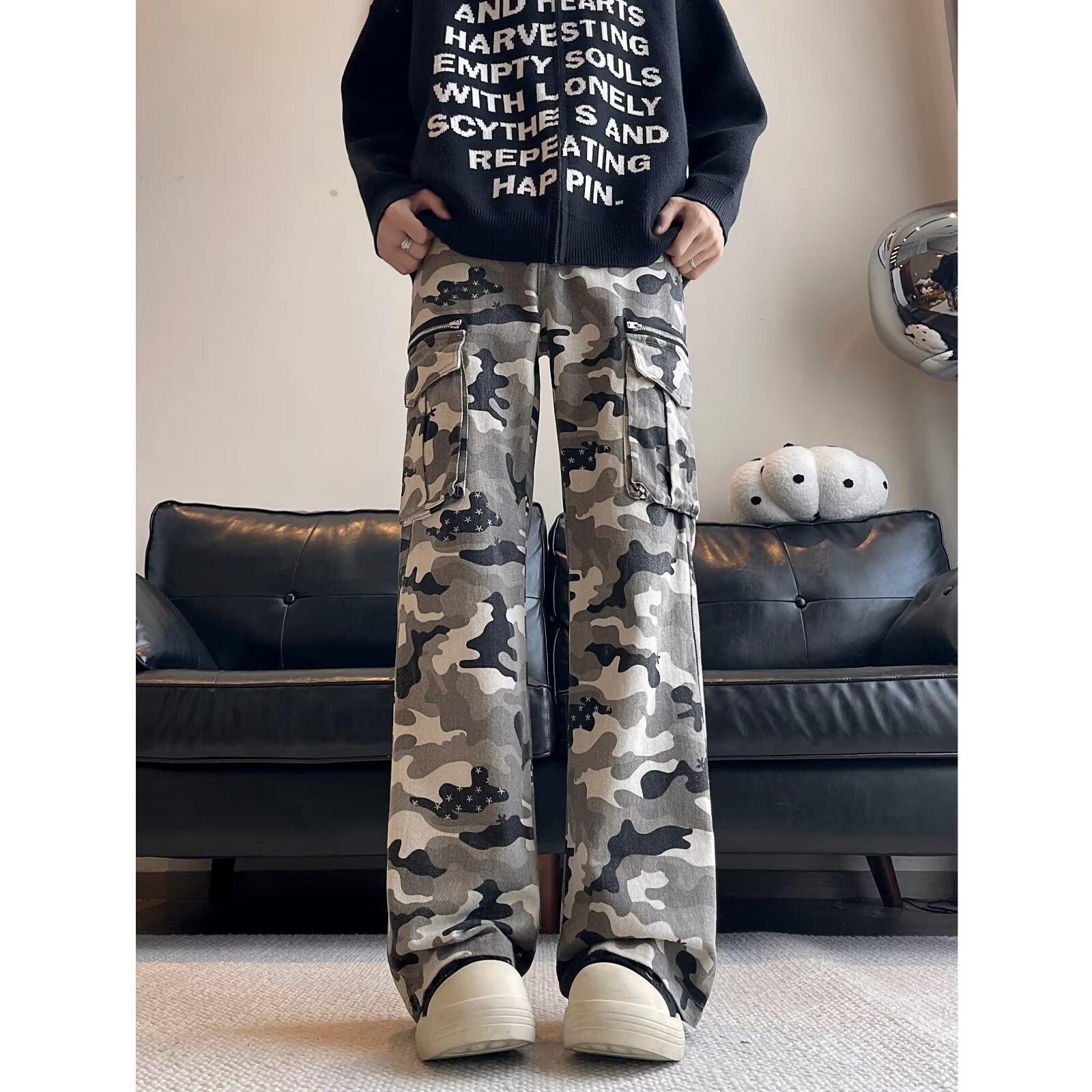 

JYL Men s Cargo Jeans Camo Spring American Vintage Functional Loose Straight Denim Pants XXL baby порошок кольору