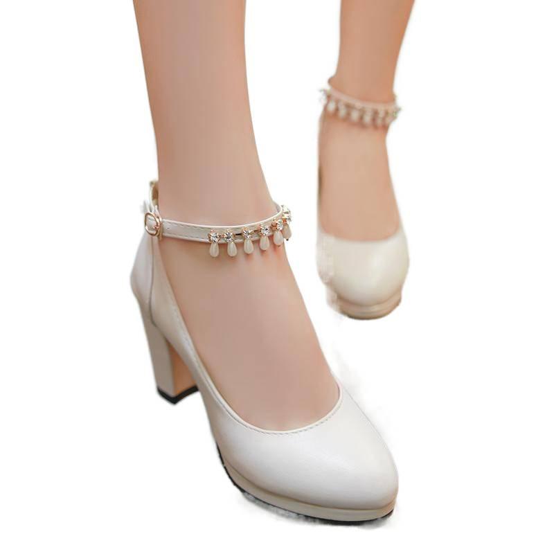 Z2025 new girl style sweet shallow mouth single shoes women's medium heel thick heel high heels one-word buckle versatile fashion women
