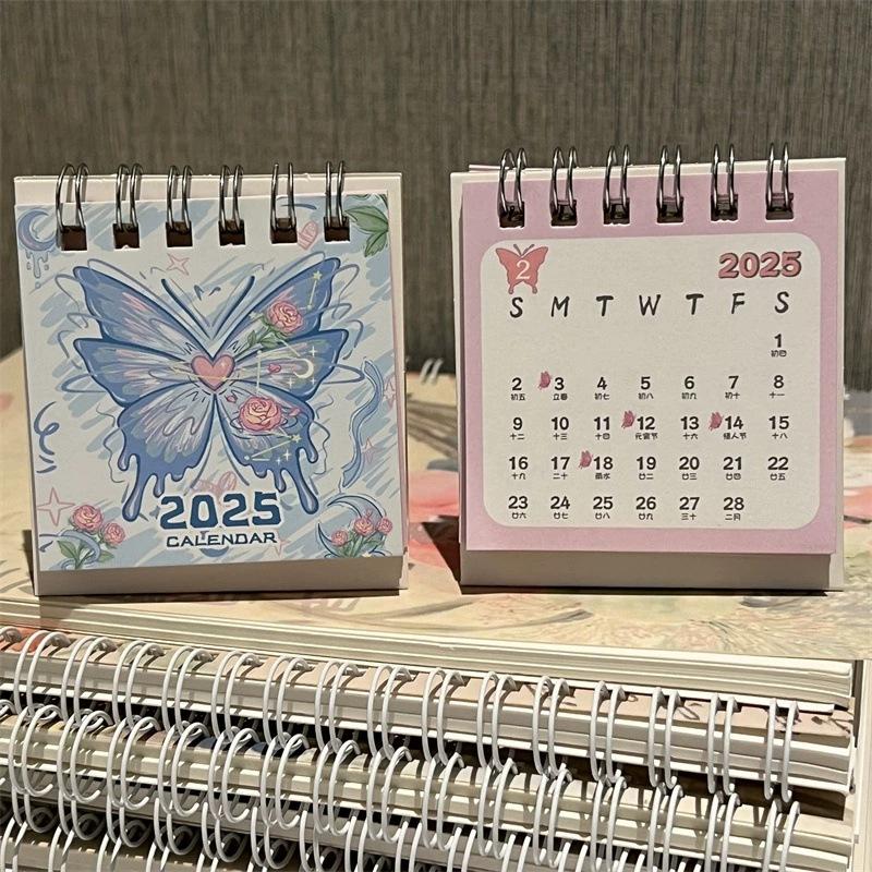 

2026 Mini Loose Leaf Ring Calendar Butterfly Calendar Student Date Record Calendar Book Decoration Desktop Ornaments New Gifts