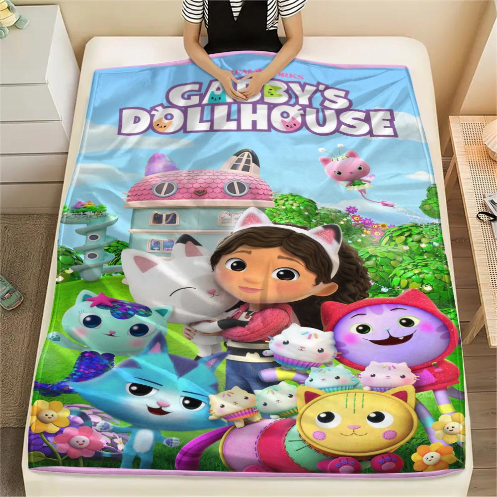 1Pc Gabby Dollhouse Print Flannel Blanket, High quality Comfortable for All Seasons, Home Decor, Warmth and Comfort, Perfect for Christmas Gifts