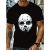 European Sizes Men's Black  Horror Movie Graphic T-Shirt - Short Sleeve, Round Neck,  Street Style Summer Top for Men,   Horror Movie T Shirt