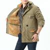 Autumn and Winter Outdoor Medium and Long Jacket Men's Casual Tooling Multi-bag Jacket Medium Green Velvet Thicker