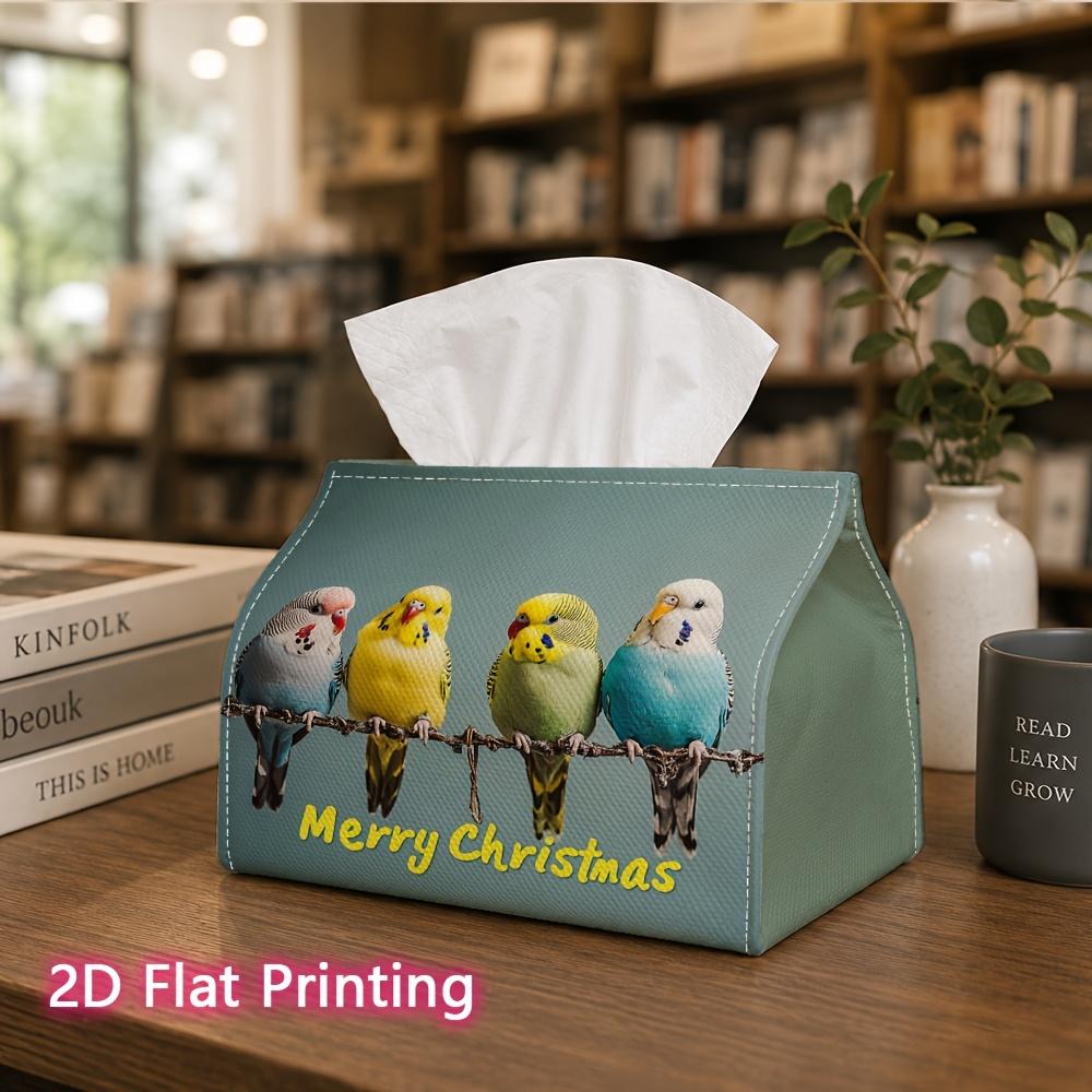 1pc, 2d Flat Printing, Tissue Box Merry Christmas Bird Card Pattern Printing Party Tissue Box, Multifunctional Kitchen and Dining Table, Coffee Table