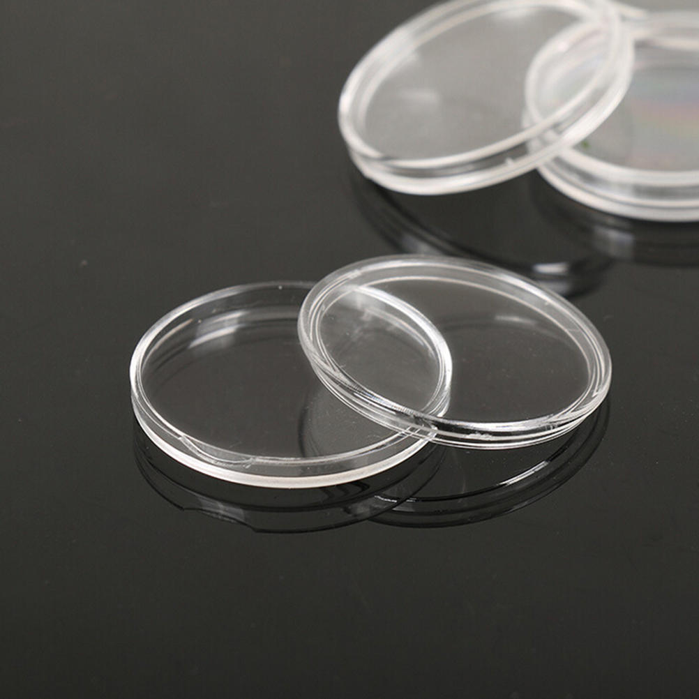 10 stk 40 mm gjennomsiktig rund boks Myntoppbevaringskapselholder rund plast