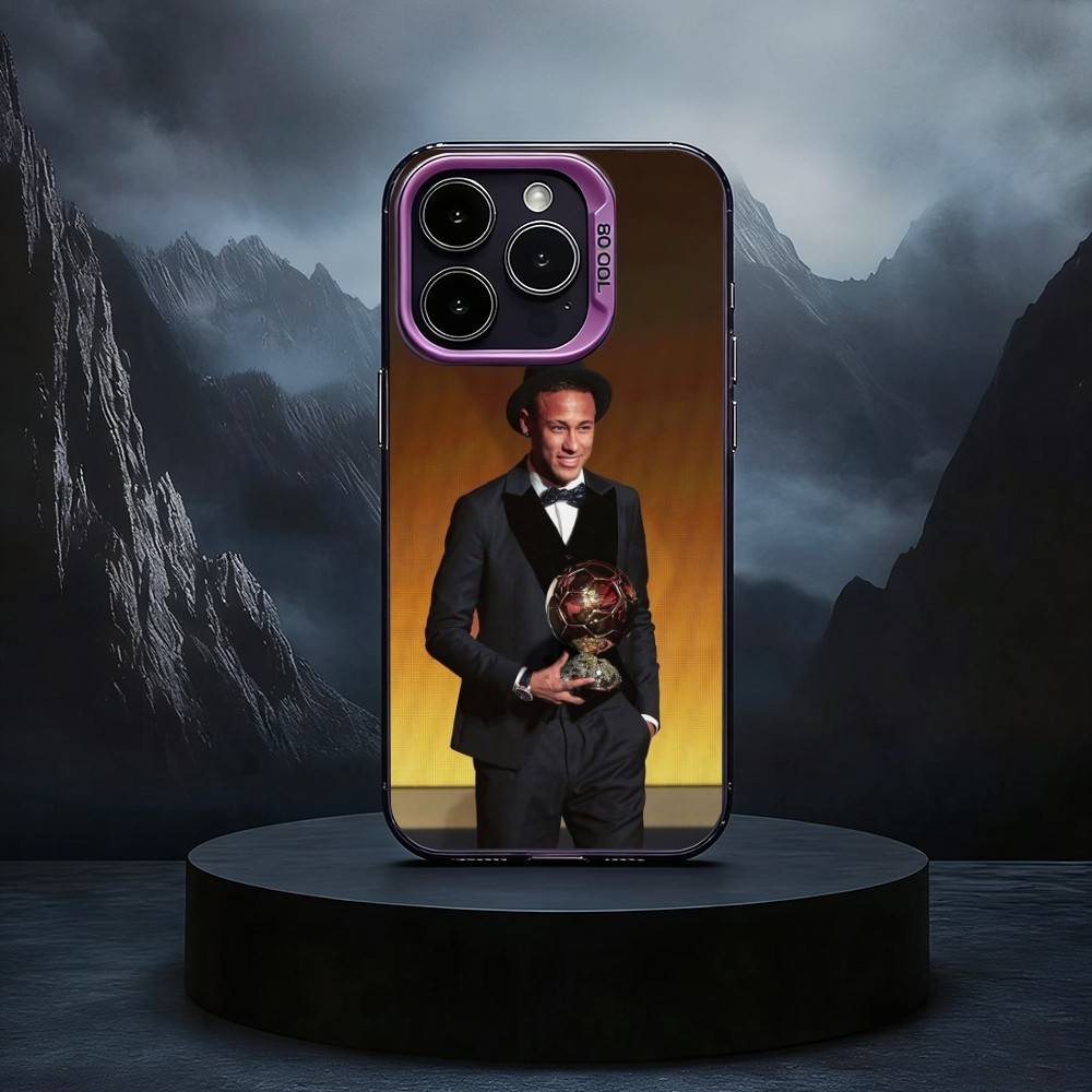 Funda de Teléfono de Fútbol Para N-NeYmAR-R 10 Para iPhone17,16,15,14,13,12,11 Plus,Pro Max Funda de Teléfono Negra Caramelo plateada