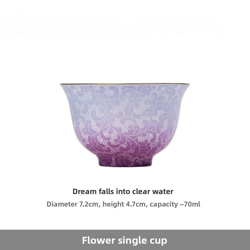 Handmade Ceramic Teacup Double Color Carved Floral Chinese Gongfu Tea Set Personal Master Cup for Tea Ceremony Festival Gift
