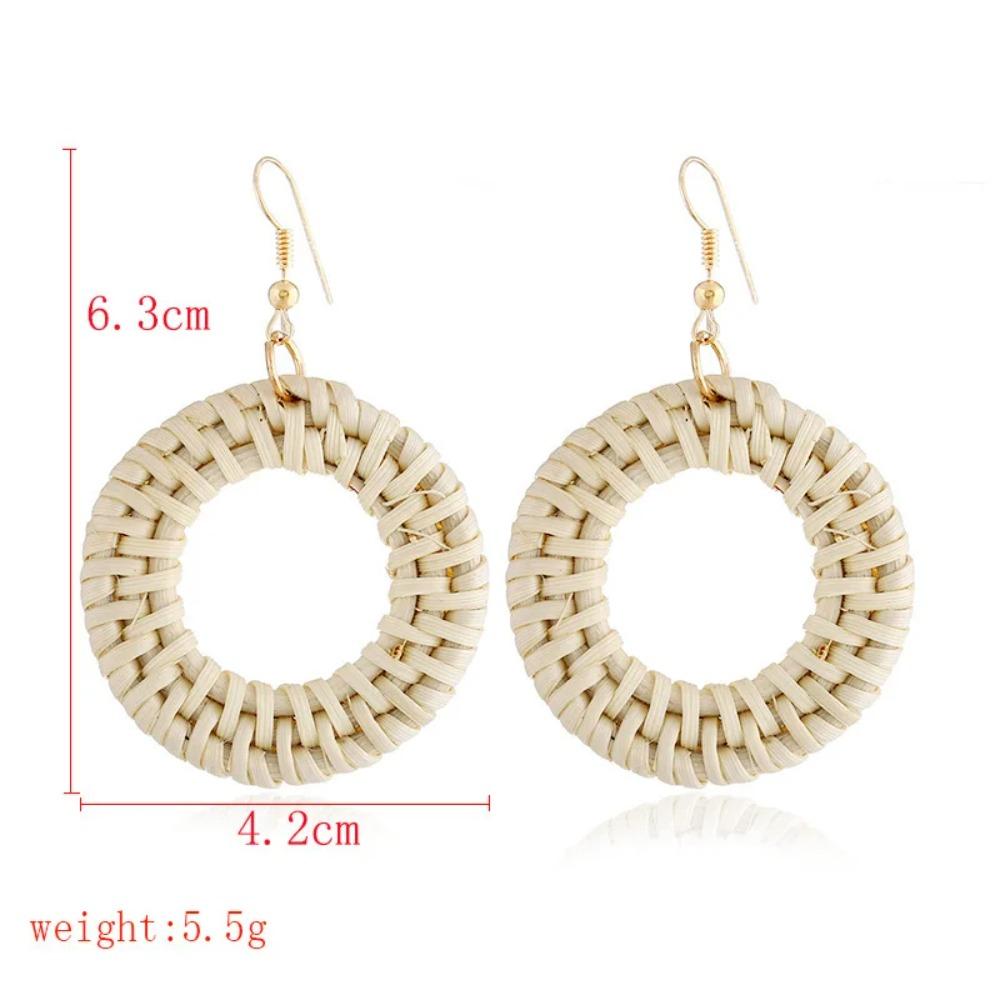 Personality Bamboo Rattan Hand-woven Geometry Drop Dangle Earrings for Women Temperament Summer Beach Stud Jewelry Holiday Gift