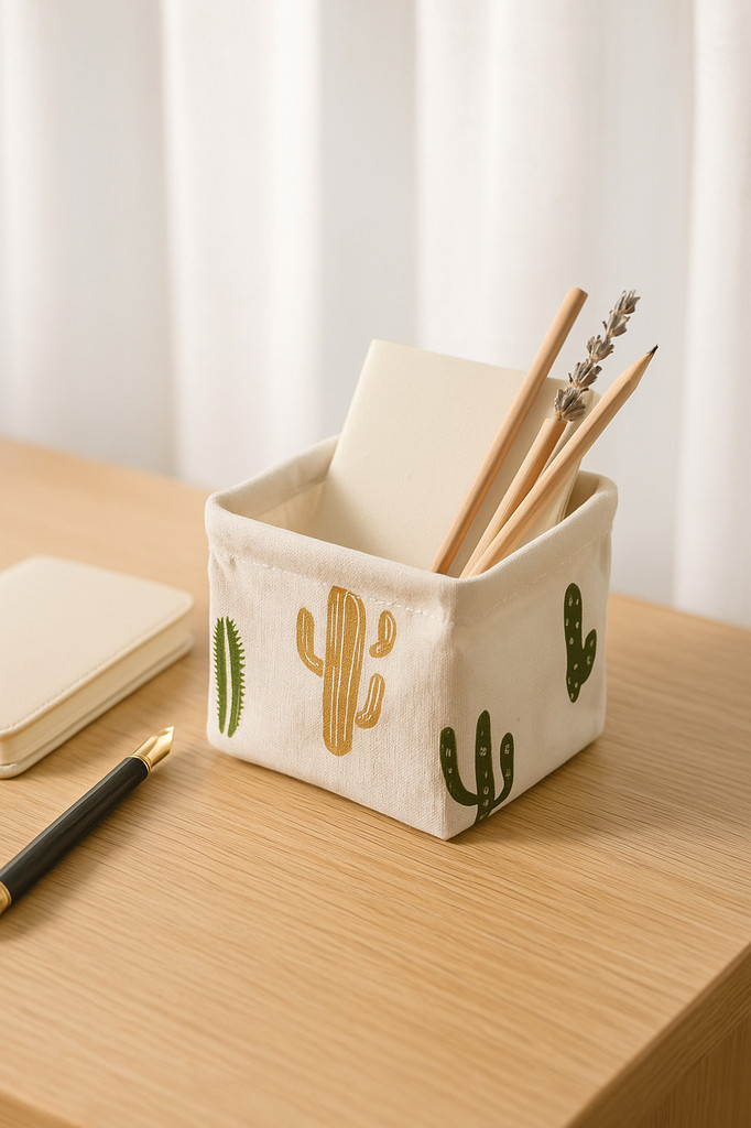 Linen Desktop Storage Basket Sundries Toy Storage Box Organizer Cosmetic Book Stationery Organizer Home Office Container Basket