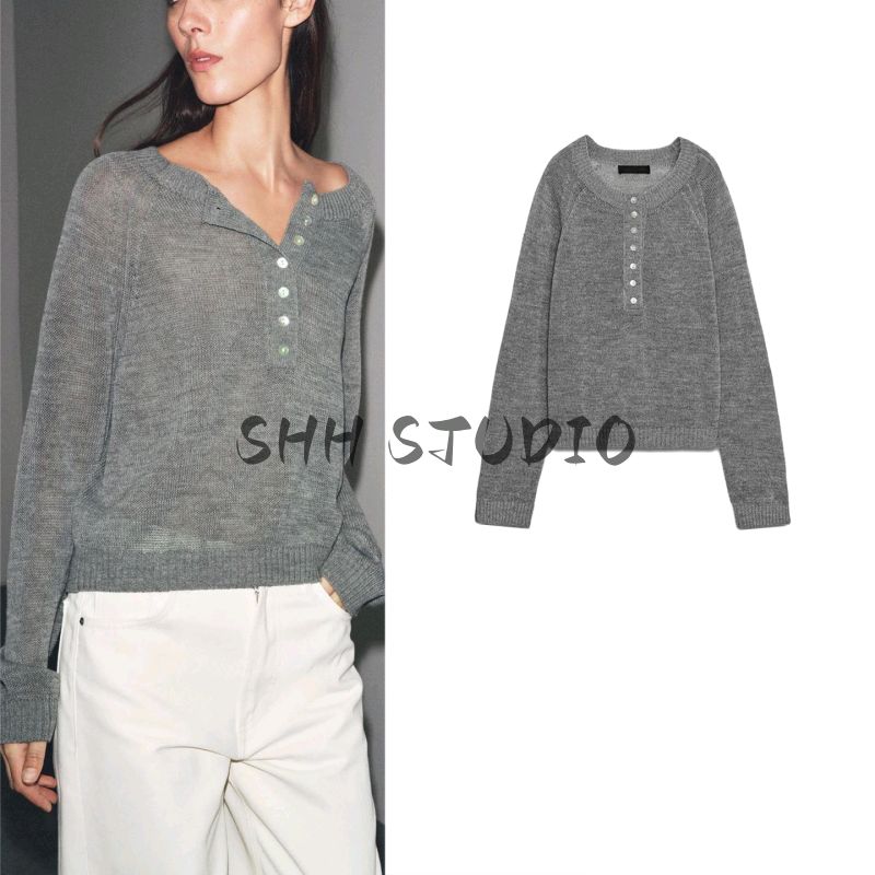 Fall New Women's Clothing French Rib Closing Baker Style off-Neck Long Sleeves Knitwear 2142135