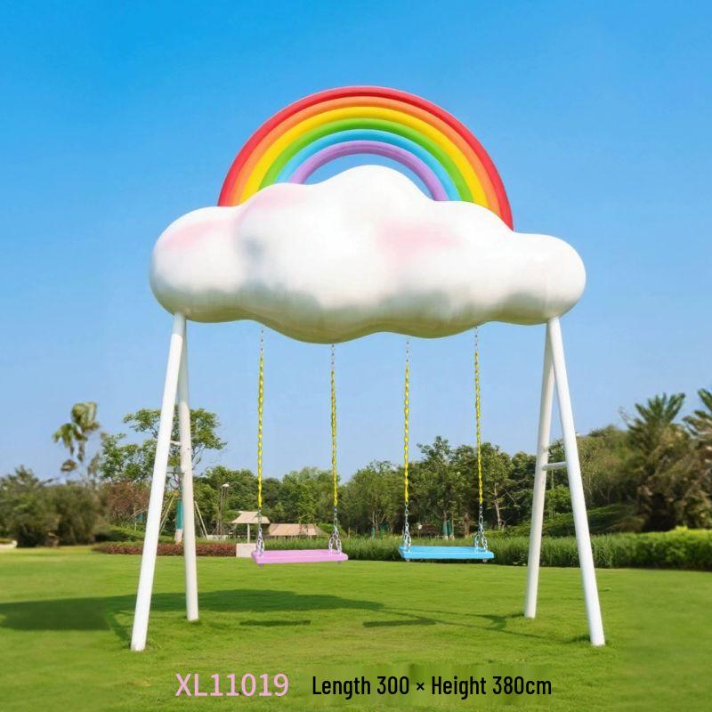 Outdoor Fiberglass Cloud Rainbow Swing Sculpture