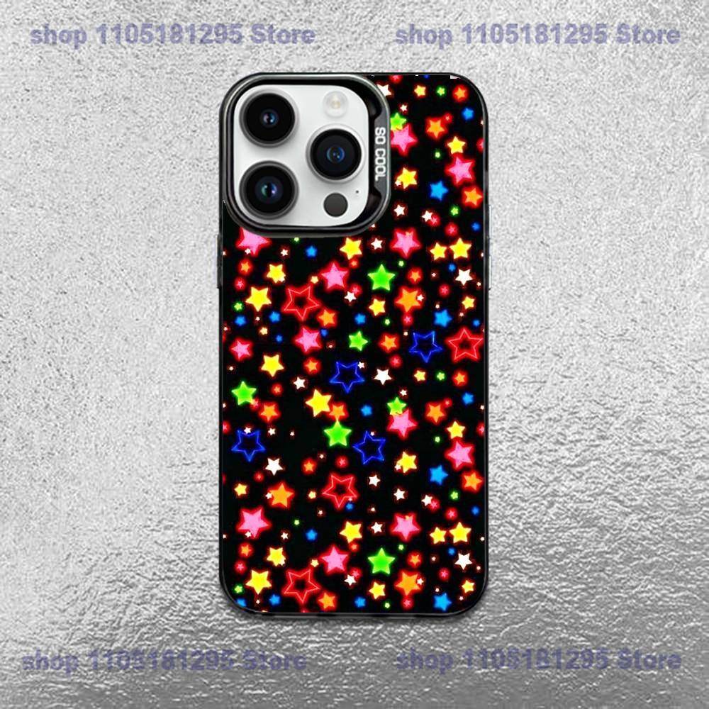 Colorful Star Phone Case For iPhone 17,16,15,14,13,12,11 Pro Max Plus Colorful Gradient Soft TPU Black Cover