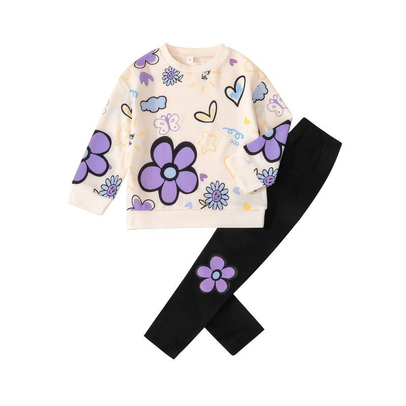 4-8 Years Kids Girls Petal Pattern Sweatshirt and Pants