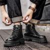 New Autumn and Winter Lace Up High Top Sports Round Headed Shoes New Men's Windproof Boots with Thick Soles for Increased Height