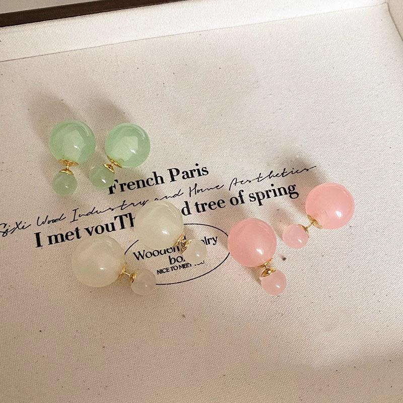 Double Sided Round Ball Earrings For Women Light Luxury Sweet Versatile Fresh Color Ear Studs Unique Jewelry Accessories