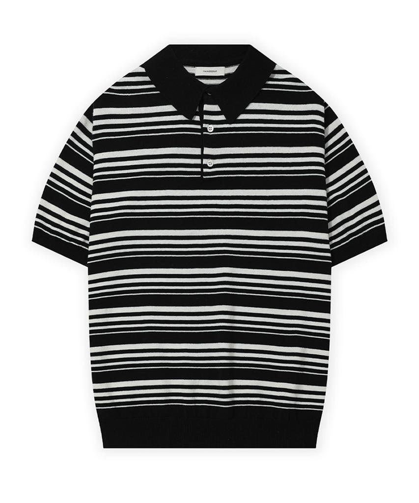 MANNERGRAM Nature Cotton 100% Striped Collared Short Sleeve Knit - 5 Colors