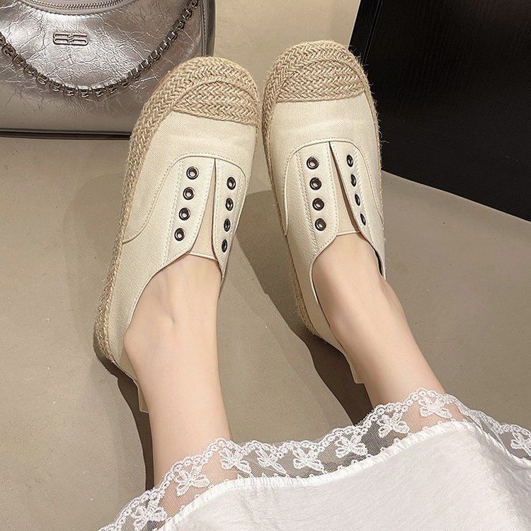 Xiaoxiangfeng fisherman shoes canvas shoes women's 2025 autumn new Korean version woven little white shoes ins tide low-top casual single shoes