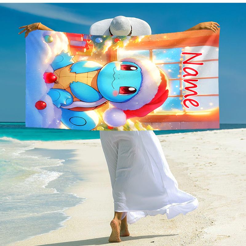 Personalized customized proof beach towel with Pokémon pattern - soft, absorbent,quick-drying,perfect swimming,camping&bathing