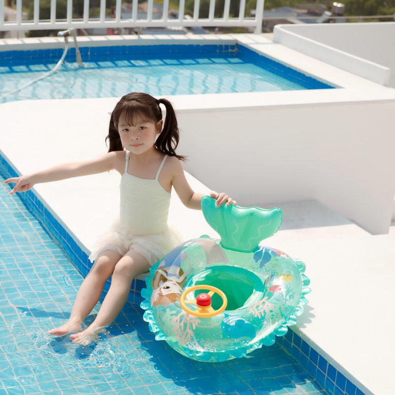 Thickened Children's Mermaid Swimming Ring Inflatable Swim Ring With Steering Wheel For Water Park Play