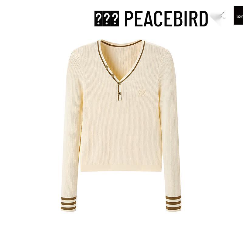 

Peacebird Women s Spring V-Neck Contrasting Trim Long Sleeve Knit Top S