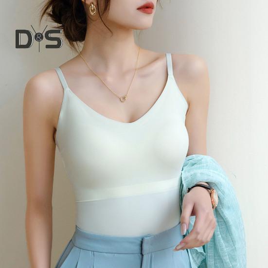 Women Underwear Adjustable Shoulder Straps Elastic Bottoming Vest with Chest Pad Traceless Design Ice Silk Tank Vest