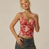 Damen V-Ausschnitt Ärmellos Geripptes Crop Top Schlanke Passform Sexy Blumenprint Camisole Tanktop