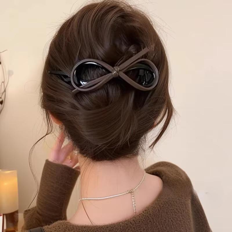 Korean Twist Hair Clips Leather Bow Knot Acrylic Hairpin for Women Girls Sweet Vintage Hairgrip Elegant Hair Styling Accessories
