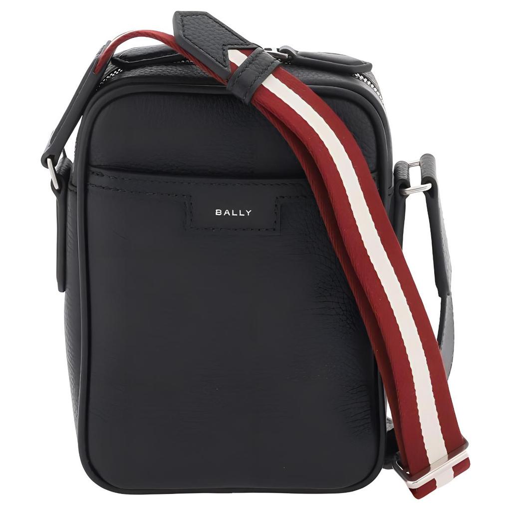 Bally Logo Solid Color Zipper Closure Calfskin Shoulder Bag Men Shoulder Bag Black MAC02PVT397U901P