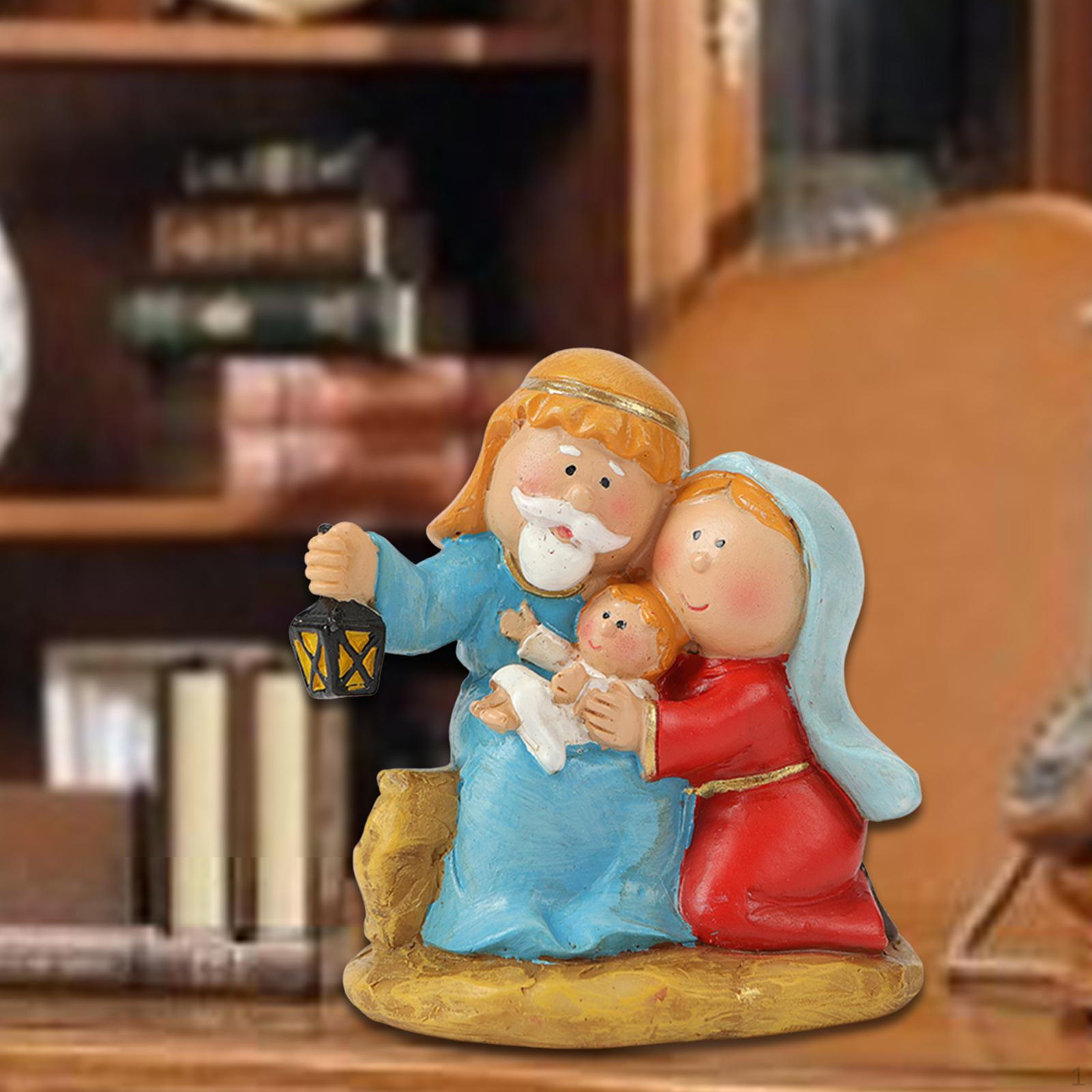 

Nativity Scene Figurine Holy Family Statue Gift Handmade Jesus Mary Joseph Figurines Ornament for Holding Lamp
